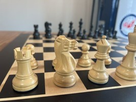 LARGE 3.9&quot; King Ebony and White Finish Staunton Chess Set 21&quot; Ebony Color Board - £217.24 GBP