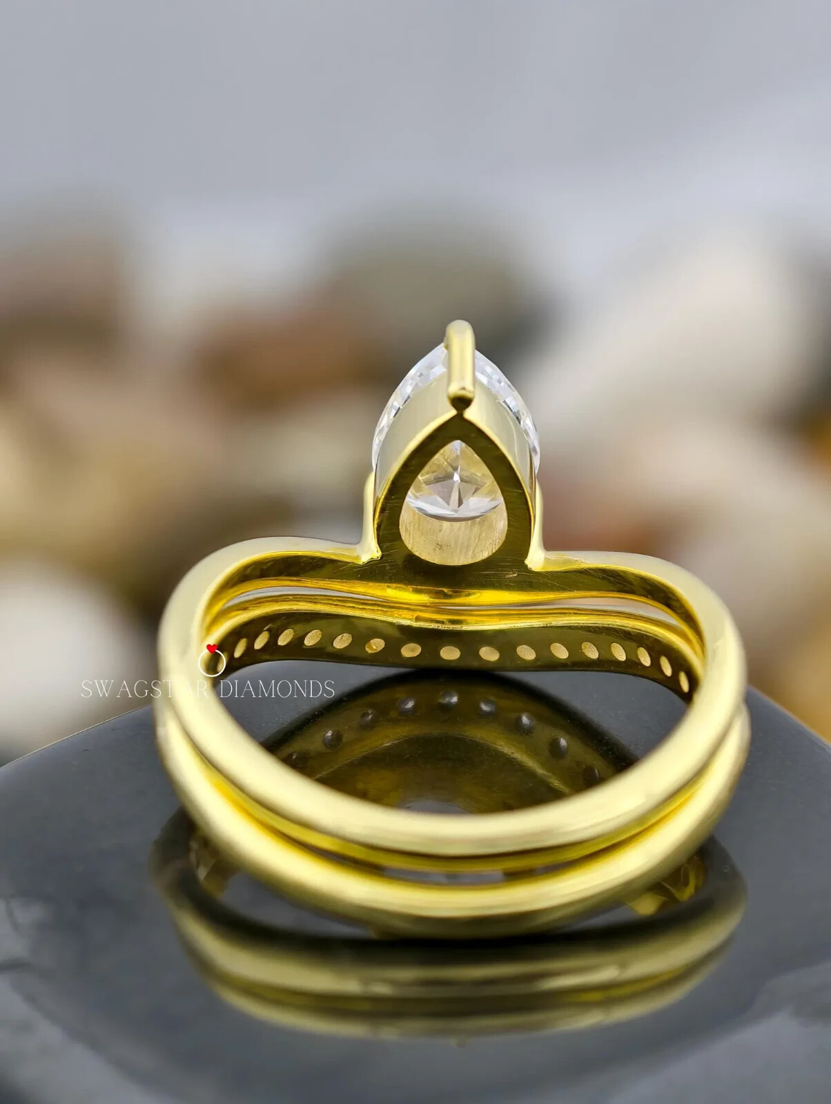 Lab Grown 1 CT Diamond Ring Pear And Round Cut Engagement Ring 14K Yellow Gold Item image 4