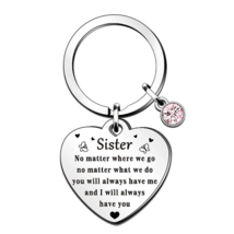 Stainless Steel Inspirational &quot;Sister&quot; Zirconia Charm Key-chain - £7.29 GBP+