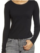 BP. Women&#39;s T Shirt Top Stretchy Lace Trim Long Sleeve Black Size XS - £6.28 GBP