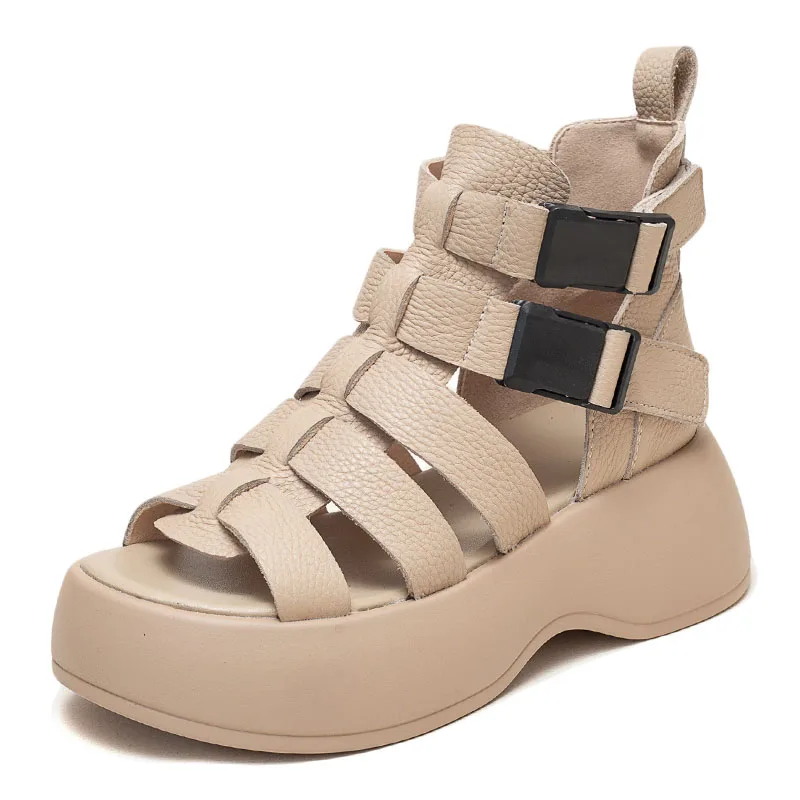 Handmade Women Sandals Retro Open Toe Summer Wedges Heel Shoes Women Hig... - $100.80