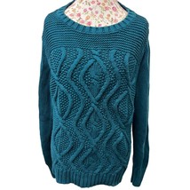  Lands’ End Drifter Teal Blue Cable Knit Sweater XL 18 Cozy Classic - $30.39