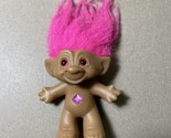 Vintage Ace Novelty 4&quot; Troll Doll Neon Pink Hair Jewel Wishstone - £7.62 GBP