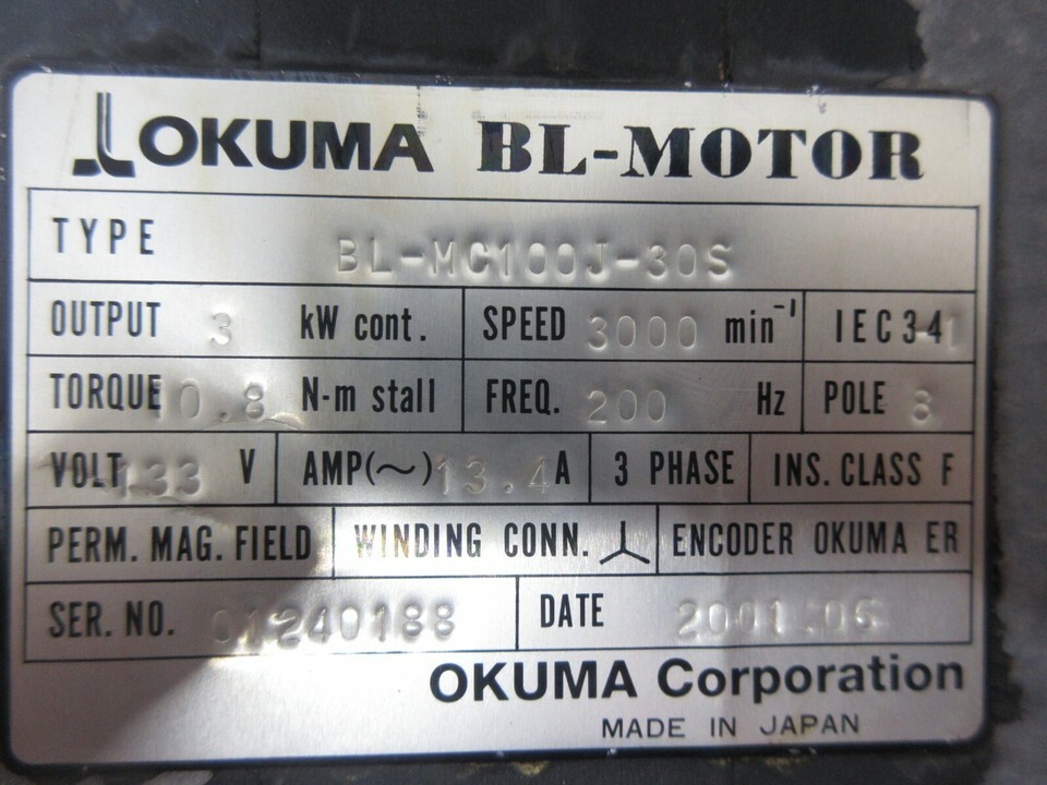 SPECIAL PRICE OKUMA SERVO MOTOR BL-MC100J-30S ER-J-7200D EACH 1 Item image 3