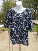 Nwot Ann Taylor Navy Embroirded Top Xl - $24.99