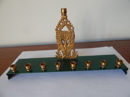 Vintage Brass Metal Israel Judaica Menorah Enamel on Metal - $17.55 CAD