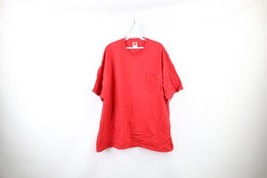 Vtg 90s Hanes Mens 2XL Distressed Blank Short Sleeve Pocket T-Shirt Red Cotton - £27.21 GBP