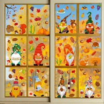 92 PCS Fall Window Clings Thanksgiving Gnomes Window Clings for Glass Wi... - £5.32 GBP