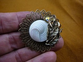 (Z18-11) White knot swirl Czech glass button leaf rhinestone pin pendant brooch - £15.75 GBP