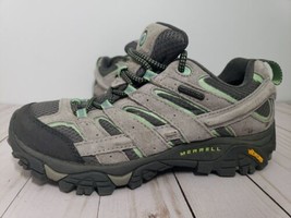 Merrell Womens Moab 2 Waterproof Leather Hiking Shoes DRIZZLE/MINT Size 6.5 - $29.69