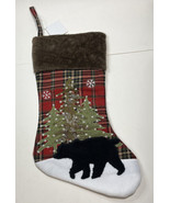 Hobby Lobby Bear Christmas Stocking Red Plaid Tree Faux Fur NWT 17.5&quot; - $15.75