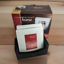 Set 4 Beveled Glass Photo Coasters w Wood Holder Sarah Peyton Home New Open Box - $9.89