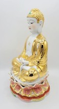 Vtg Chinese 14.25&quot; Gilded Porcelain Lord Buddha Seated on Lotus Flower Statue  - £276.62 GBP