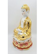 Vtg Chinese 14.25&quot; Gilded Porcelain Lord Buddha Seated on Lotus Flower S... - £276.15 GBP