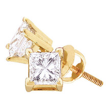 14k Yellow Gold Womens Princess Diamond Solitaire Stud Earrings 7/8 - £1,778.96 GBP