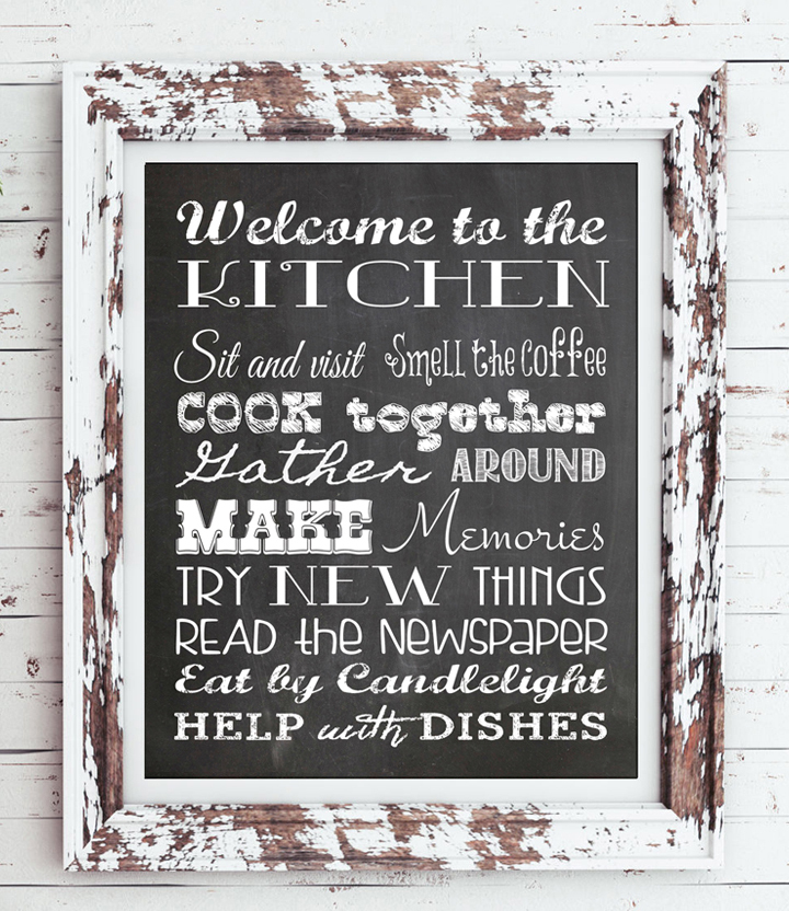 KITCHEN RULES 8x10 Typography Art Print, Rustic Look Faux Chalkboard - NO FRAME - $7.00