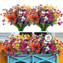 Lnoicy 10Pcs Artificial Flowers For Outdoor,Plastic Flowers, 5 Colors - £31.38 GBP