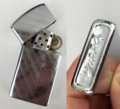 vintage Zippo lighter 1972 slim argyle stripe NEVER ENGRAVED! - $31.99