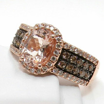 2.50Ct Oval Lab Created Morganite &amp; Chocolate Diamond Ring 14K Rose Gold Finish - £80.38 GBP