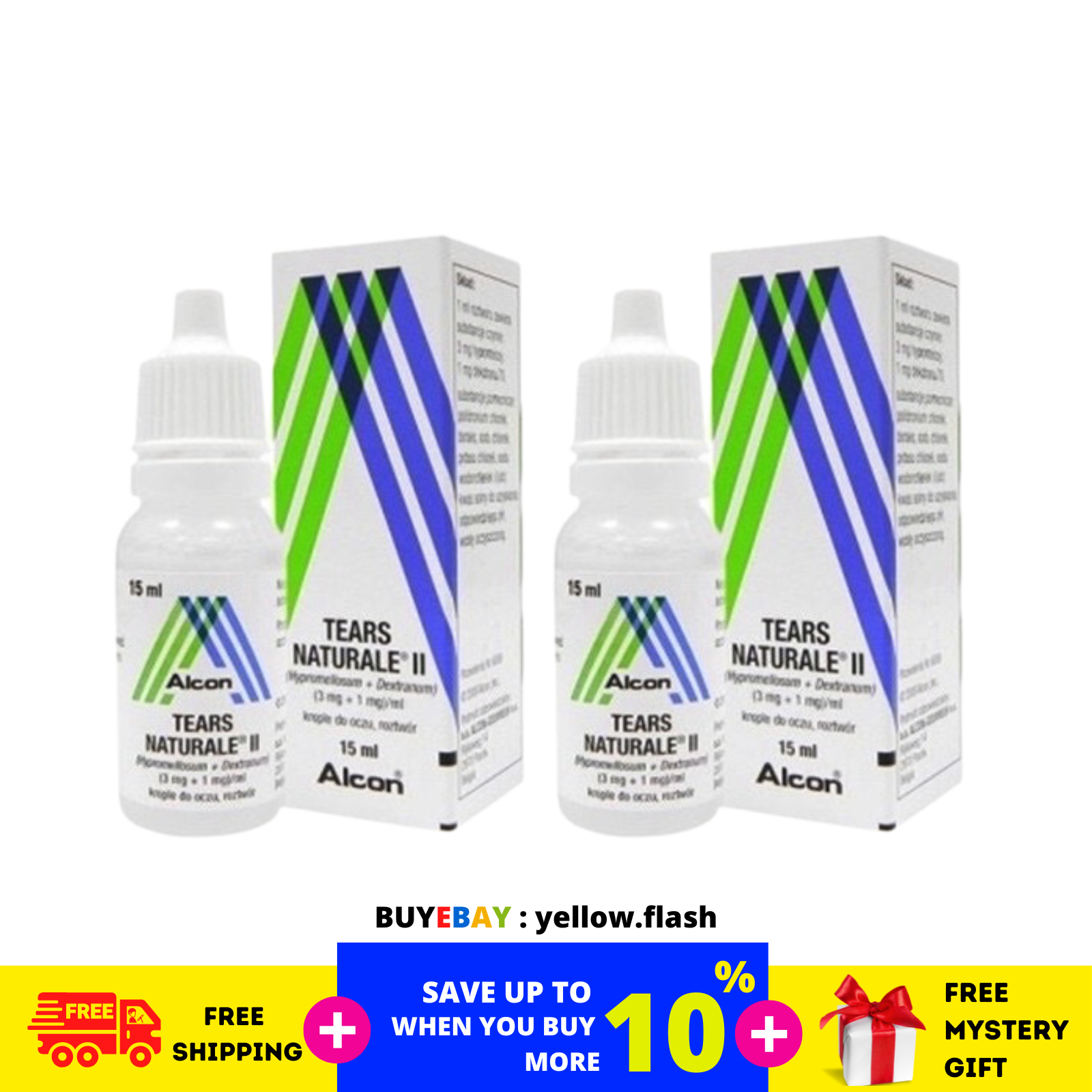 2 uds x 15ml Alcon TEARS NATURALE II Gotas para ojos lubricantes calmant... - $18.96