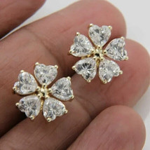 2.5Ct Heart Cut Simulated Moissanite Flower Stud Earrings 14K Yellow Gold Plated - £29.96 GBP