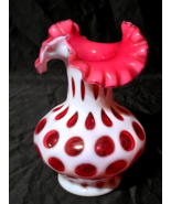 Vintage FENTON 6.5&quot; Flower Vase COIN DOT CRANBERRY Double Crimped Opales... - $742.87 MXN