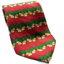 Keith Daniels Christmas Bells Holly Berries Red Green Novelty Polyester ... - £15.56 GBP