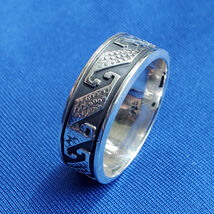 Sterling Silver 925 Geometric Etched Infinity Patina Wedding Band Ring S... - $270.75