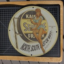 Vintage 1948 Kaiser-Frazer Corporation Porcelain Gas &amp; Oil Metal Sign - £98.45 GBP