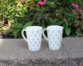 Set of 2 Starbucks Tall Cup Mug 16 oz Off-White Ceramic Gray Silver Polka Dots - £15.45 GBP