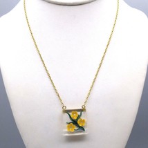 Vintage Lucite Intaglio Flowers Pendant Necklace, Cheery Yellow Blooms - £40.21 GBP