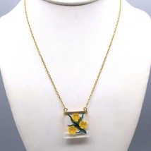 Vintage Lucite Intaglio Flowers Pendant Necklace, Cheery Yellow Blooms - £40.09 GBP