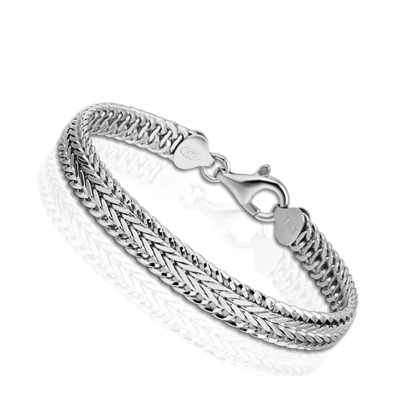 925 Silver Jewelry Men&#39;s Hand Bracelets Italian 8MM Flat Link Chain Bracelet For - £93.97 GBP