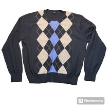 George Sweater Mens 2XL Dark Navy Blue Grey Crew Neck Long Sleeve Argyle... - $19.99
