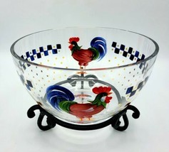 Lenox Hand Painted Clear Glass Rooster Bowl w Stand Signed Suzanne Clee Romania  - £27.45 GBP