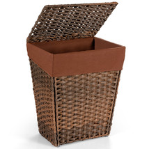 Costway Handwoven Laundry Hamper Foldable W/Removable Liner, Lid &amp; Handl... - £66.28 GBP