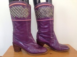 Vtg Francois Villon Paris Purple Italian Leather Studded Cowgirl Boots 36 5.5 - £394.88 GBP