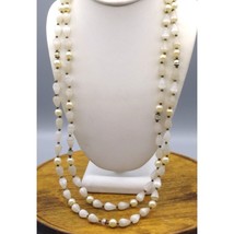 Long Vintage White Beaded Necklace, Elegant Moonglow Lucite Teardrop Beads - £60.31 GBP