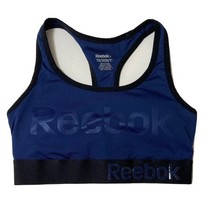 Women’s Reebok Racerback Athletic Sport Bra Sz XS Blue Black Trim Logo S... - $241.13 MXN