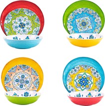 Melamine Dinnerware Set 12 Pcs Durable Dishware Colorful Plate Bowl Set Dishwash - £53.36 GBP