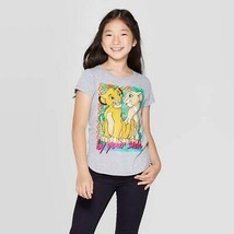 Girls Lion King Simba and Nala By Your Side Short Sleeve T-Shirt Heather Gray L - £7.08 GBP