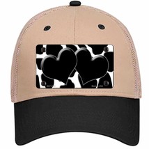 Black White Giraffe Black Centered Hearts Novelty Khaki Mesh License Plate Hat - £22.92 GBP
