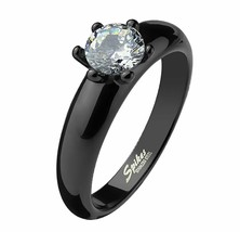 Black Gothic Solitaire Engagement Ring Stainless Steel Cubic Zirconia Band - $14.99