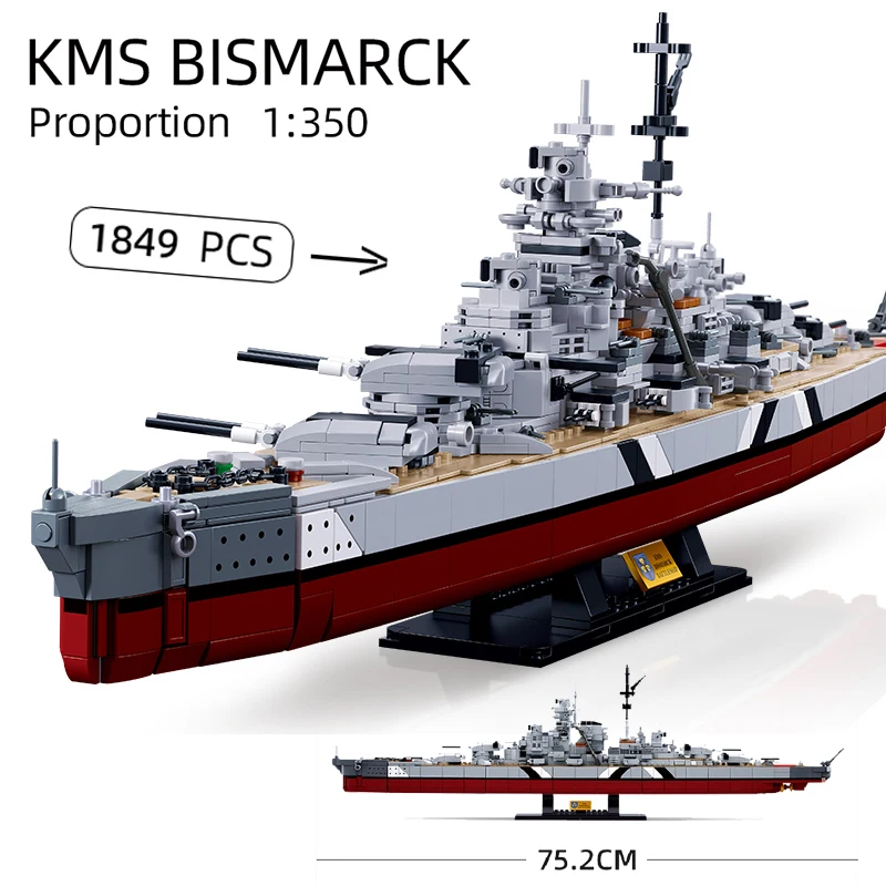 MOC 75CM WW2 Military Warships Series Building Blocks HMS Hood KMS Bismar - £108.94 GBP