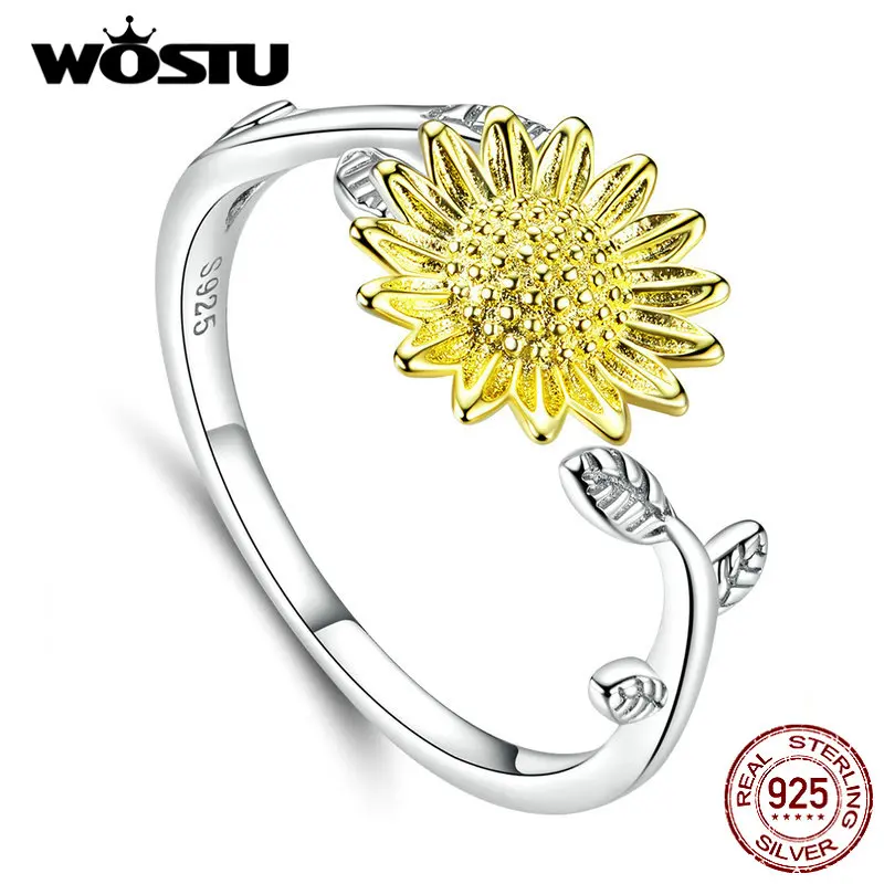 0 925 sterling silver sunflower wedding rings for women opening adjustable flower rings thumb200