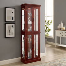 Curio Cabinet Lighted Curio Diapaly Cabinet with Adjustable Shelves and Mirrored - £272.80 GBP