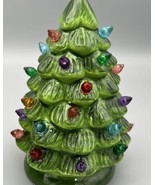 CERAMIC CHRISTMAS TREE SMALL 5&quot; GREEN RETRO LIGHTED LIGHTS UP TABLE TOP ... - £18.04 GBP