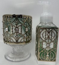 Bath &amp; Body Works Set -Glass Pedestal 3-Wick Candle &amp; Foaming Soap Holders - £55.38 GBP