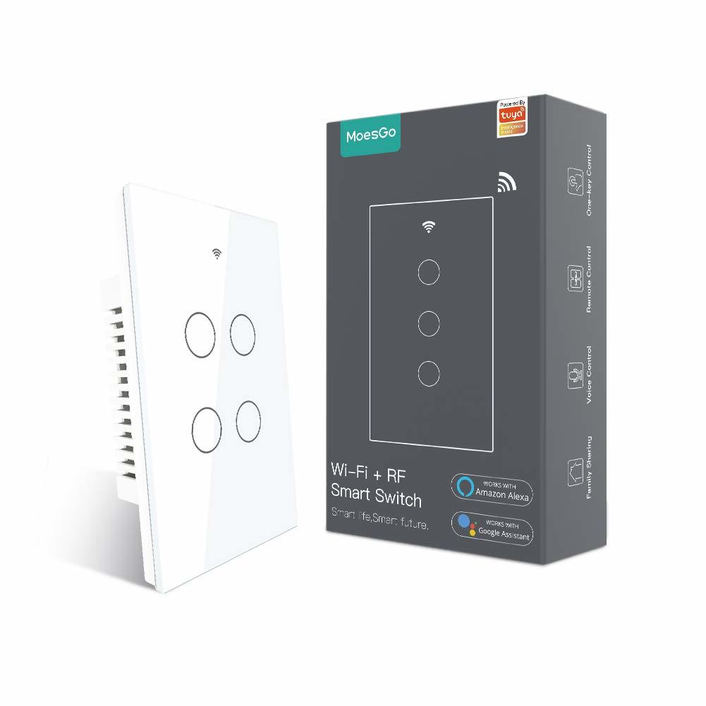 Moesgo Wifi Smart Wall Light Switch, Glass Panel, Multi-Control (3 Way),... - $43.92