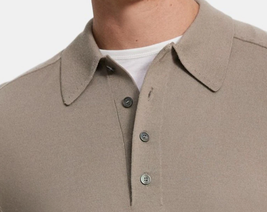 $225 Theory Long-Sleeve Polo Shirt in Merino Wool Sweater | Mens XXL, Tapir Tan - £48.16 GBP